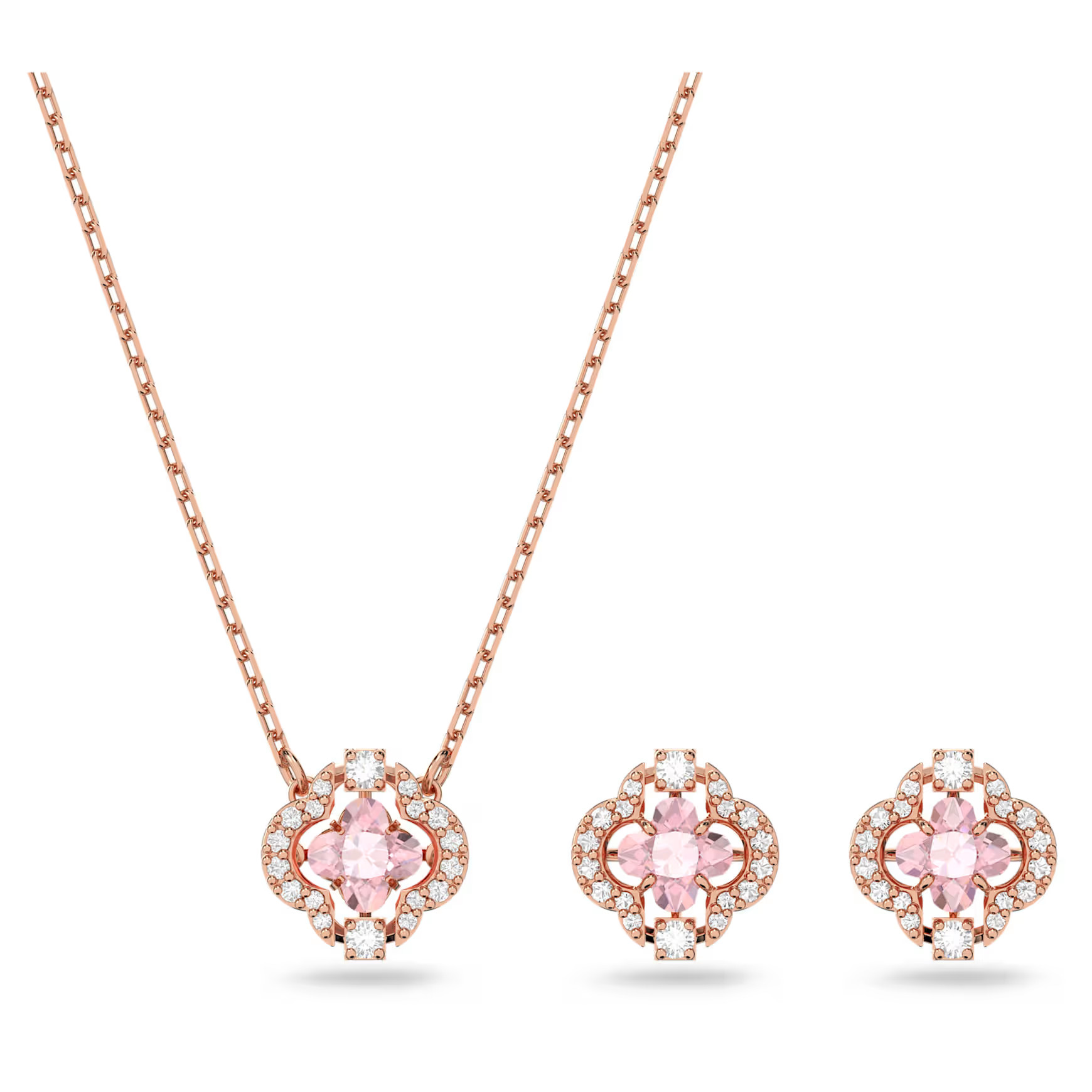 Una set, Mixed cuts, Clover, Pink, Rose gold-tone plated by SWAROVSKI | SWAROVSKI