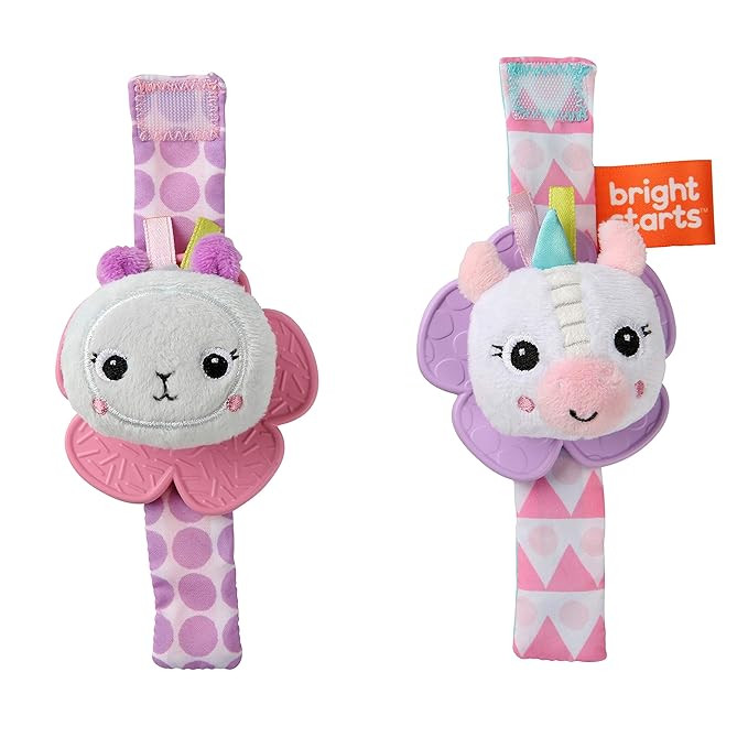 Bright Starts Rattle & Teethe Wrist Pals Toy, Unicorn & Llama, Newborn+, 2 Count | Amazon (US)