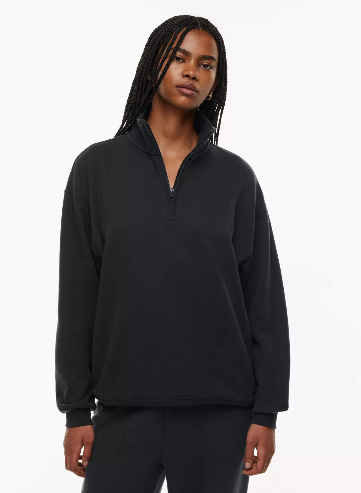 TERRY FLEECE BOYFRIEND 1/4 ZIP SWEATSHIRT | Aritzia