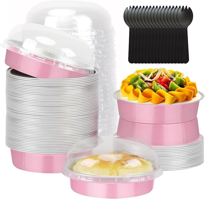 LNYZQUS 4” Mini Cake Tins with Lids 50 Pack, Small Aluminum Foil Pie Pans Disposable Ramekins M... | Amazon (US)