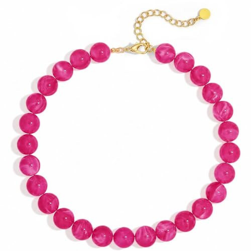 ZHDHDQ Chunky Rose Red Beaded Statement Necklace for Women, Large Resin Bead Collar Necklace with Gold-Tone Adjustable Chain, Bold Colorful Jewelry for Everyday and Occasion Wear | Amazon (US)
