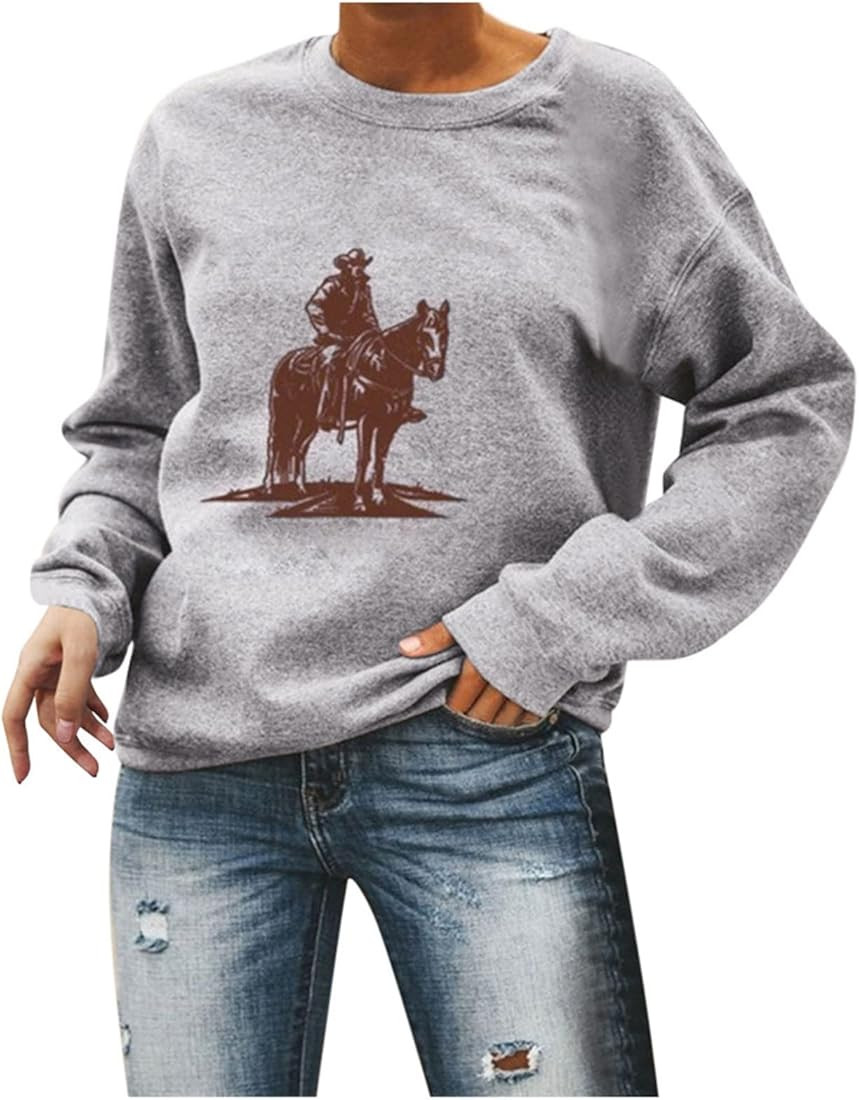 NaRHbrg Sweatshirts Women Graphic Trendy Teen Girls Cute Blouse Western Cowboy Crewneck Raglan Lo... | Amazon (US)