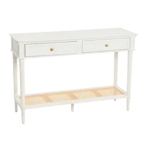 Maxwelton Acacia Wood and Cane Console Table - White | Bed Bath & Beyond