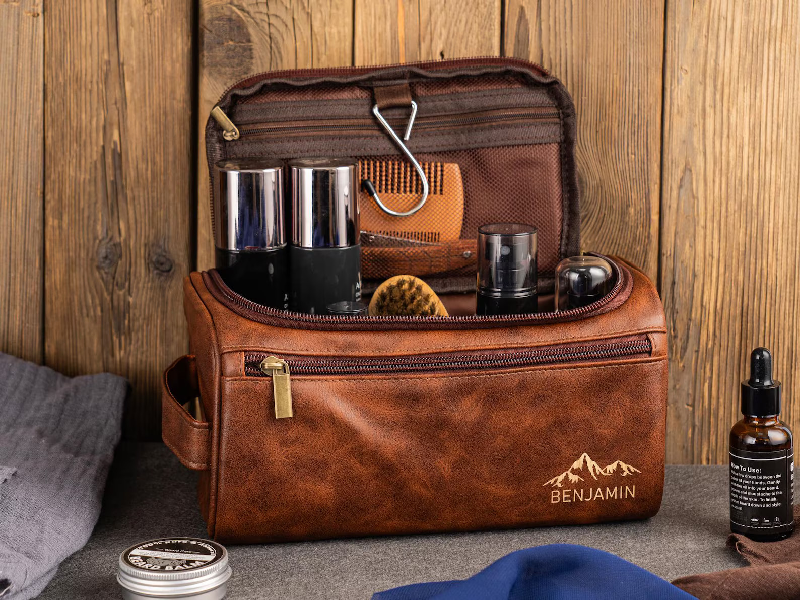 Personalized Men's Leather Toiletry Bag, Groomsmen Gifts, Dopp Kit Men's Leather Accessory, Anniv... | Etsy (US)