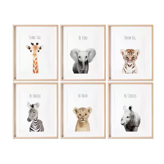 Safari nursery prints, Set of 6 Prints, Nursery decor, Nursery wall art, Baby Animal prints for n... | Etsy (US)