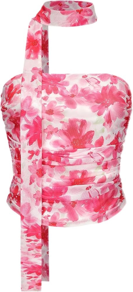 Women's Leopard Print Tube Top Cheetah Print Top Ruched Strapless Mesh Halter Tops for Women Goin... | Amazon (US)