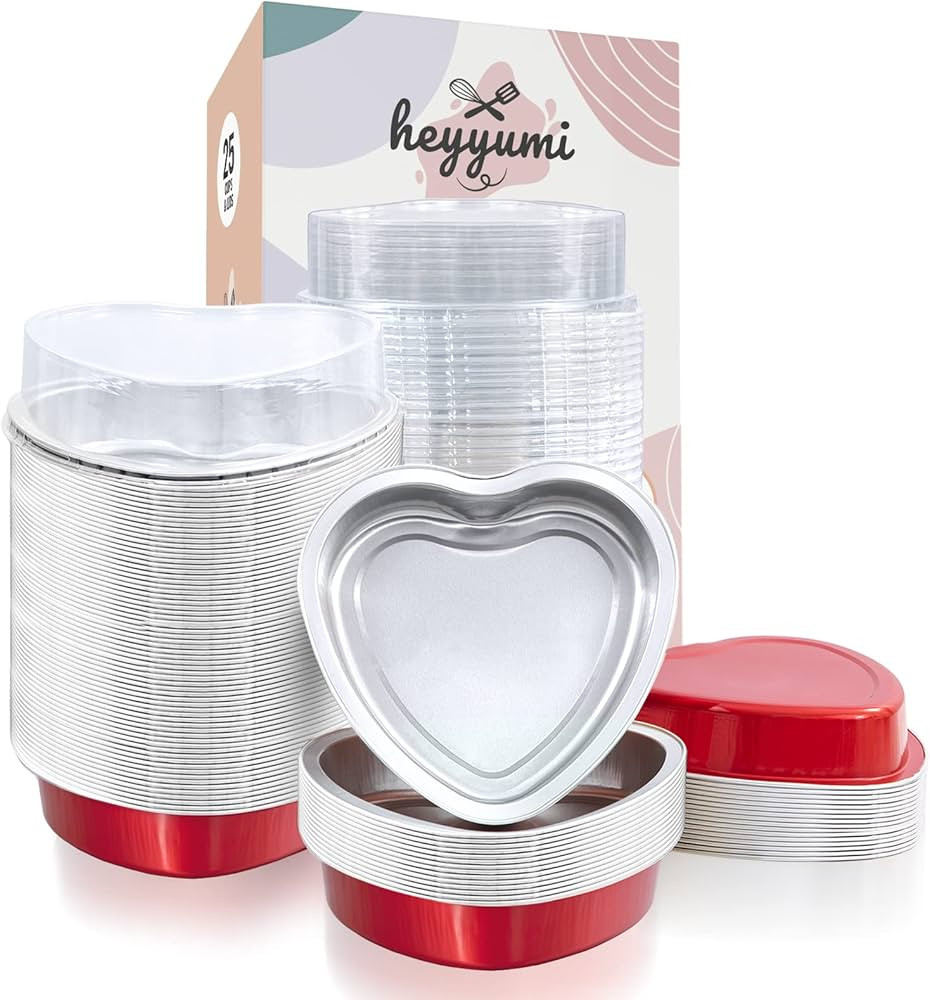 Aluminum Foil Mini Heart Cake Pan, 25pcs 9oz Disposable Heart Shaped Cake Pans with Lids,Cupcake ... | Amazon (US)