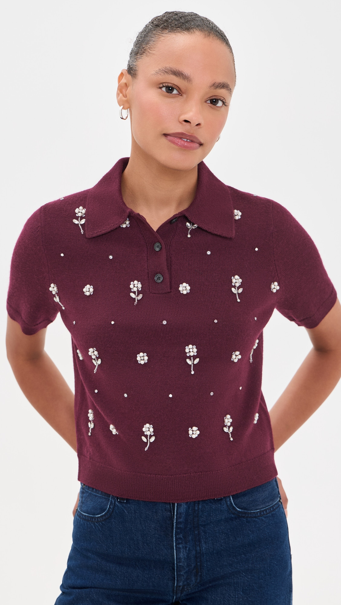 Tanya Taylor Embroidered Camilla Top Blackberry XXS | Shopbop