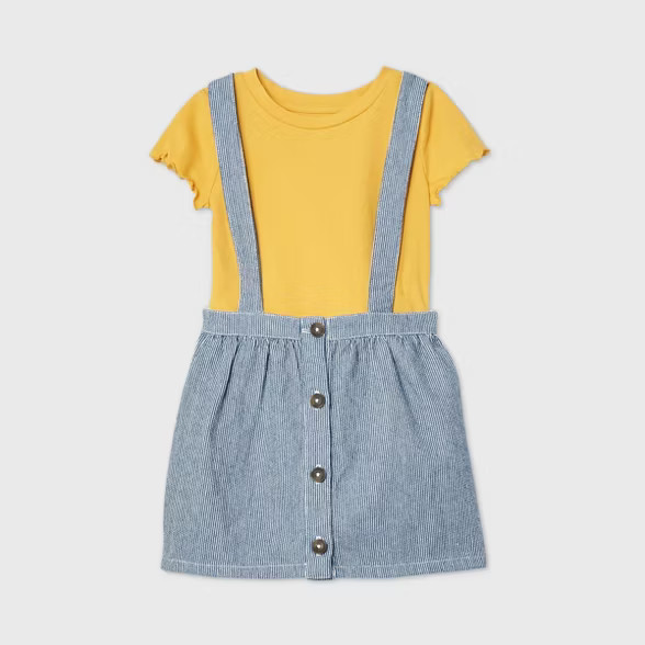 Toddler Girls' 2pc Short Sleeve T-Shirt and Skirtall Set - Cat & Jack™ Gold/Blue | Target