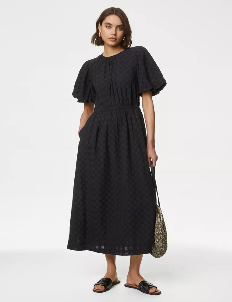 Pure Cotton Checked Midi Waisted Dress | Marks & Spencer (UK)
