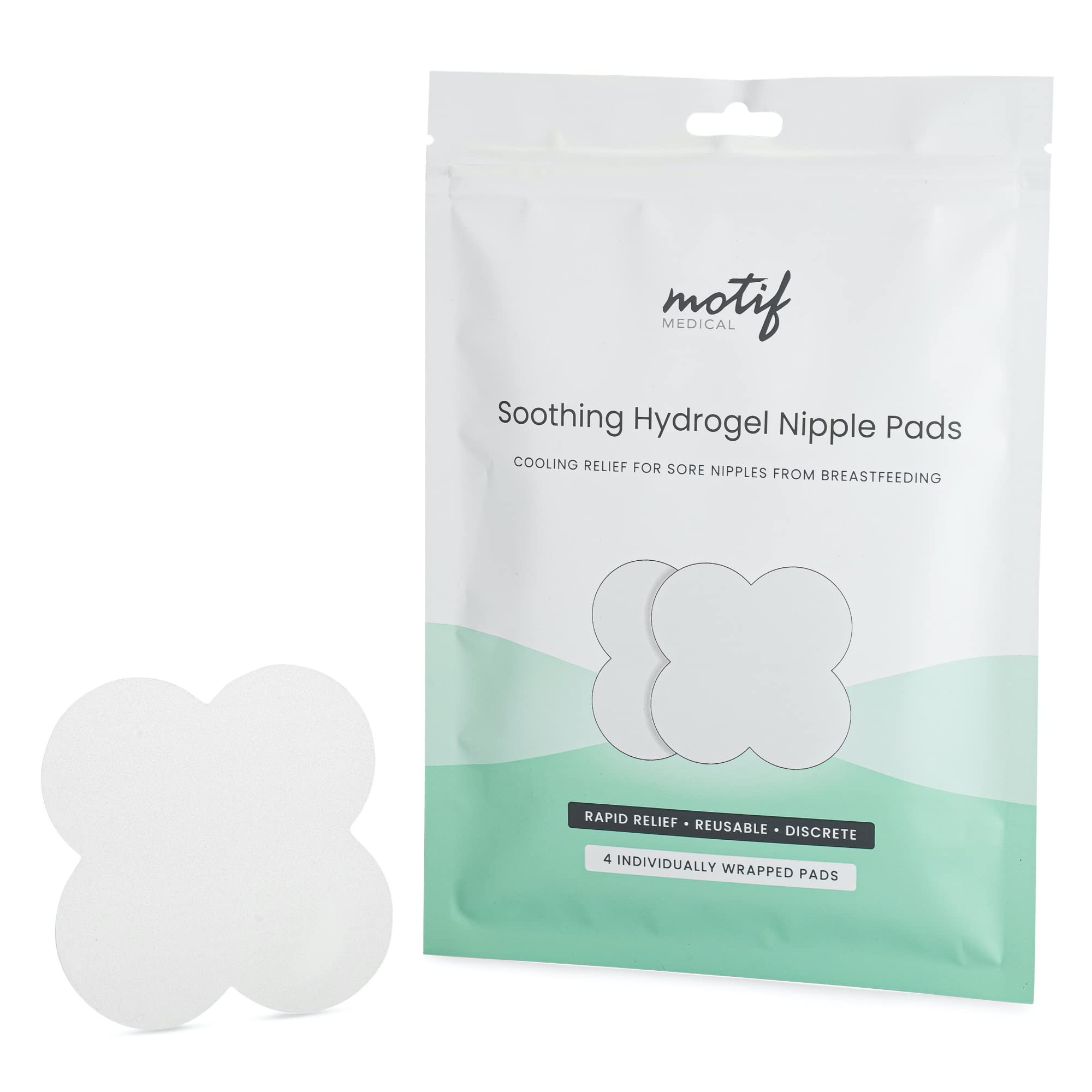 Motif Medical Soothing Hydrogel Nipple Pads for Breastfeeding - Reusable Nursing Pads for Women - Sore & Cracked Nipple Cooling Gel Pads - Breathable, Easy-to-use Nipple Gel Pads (Pack of 4) | Amazon (US)
