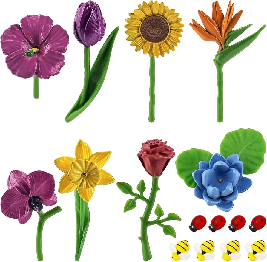 ONEST 16 Pieces Mini Flowers Figurines Set Cute Flowers Toys Flowers Decorations Mini Ladybird Be... | Amazon (US)