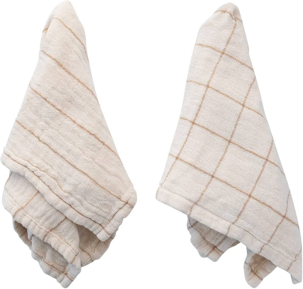 Bloomingville Square Double Cotton, Cream and Taupe Patterned Set of 4 Napkins, 18" L x 18" W x 1... | Amazon (US)