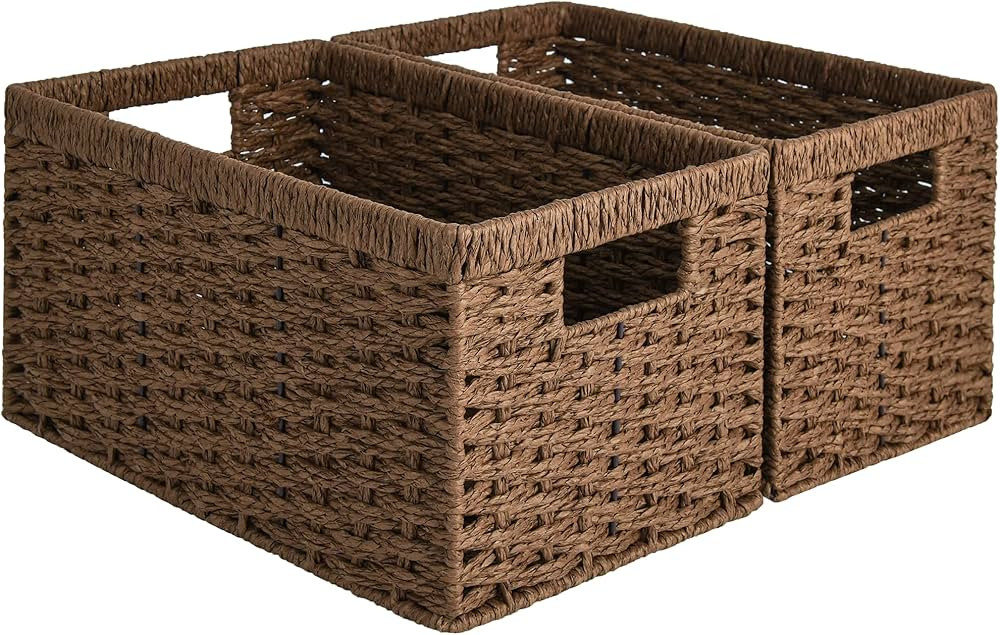 StorageWorks Round Paper Rope Storage Baskets, Rectangular Wicker Baskets with Built-in Handles, ... | Amazon (US)