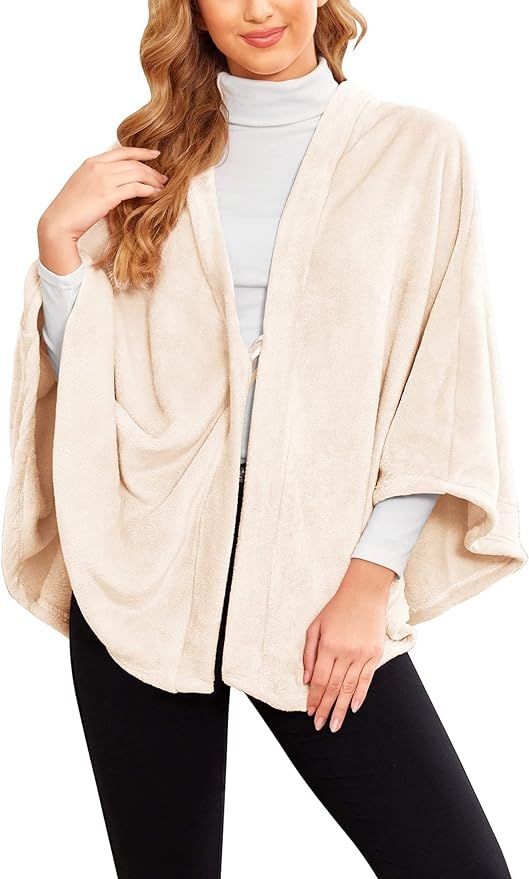 Ekouaer Flannel Faux Poncho for Women Lightweigh Blanket Warm TV Shawl Winter Coat Sweater Cape | Amazon (US)