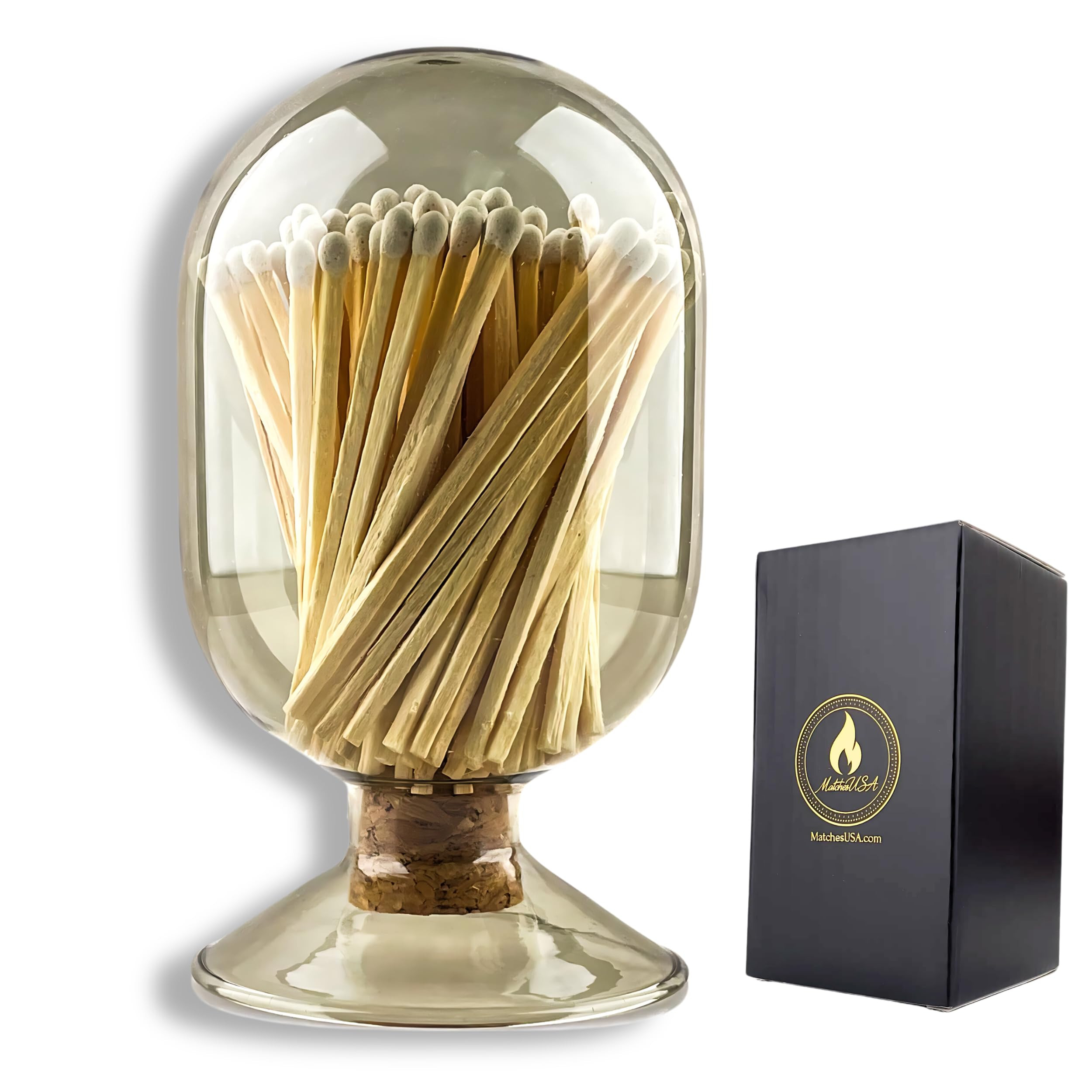 Includes Matches ! | Smoke Gray Glass Matches Cloche | Grey Tinted Decorative Match Holder Jar fo... | Amazon (US)