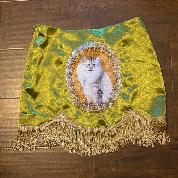 SHEIN Gold Cat Print Mini Skirt with Fringe | Poshmark
