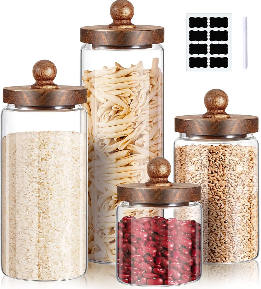 Gerrii Glass Storage Jars Set of 4, Clear Food Storage Containers with Wooden Lids Airtight Kitch... | Amazon (US)