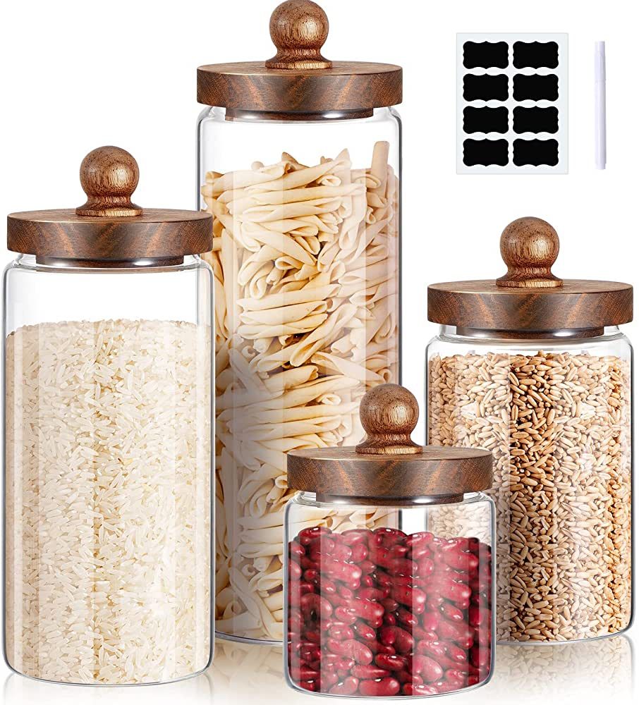 Gerrii Glass Storage Jars Set of 4, Clear Food Storage Containers with Wooden Lids Airtight Kitch... | Amazon (US)