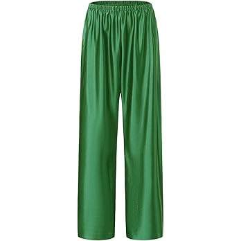 Women Satin Wide Leg Dress Pants Silk Casual Dressy Long Flowy Pants Elastic High Waisted Trouser... | Amazon (US)