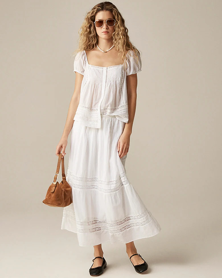 Lace-trim pintuck skirt | J. Crew US