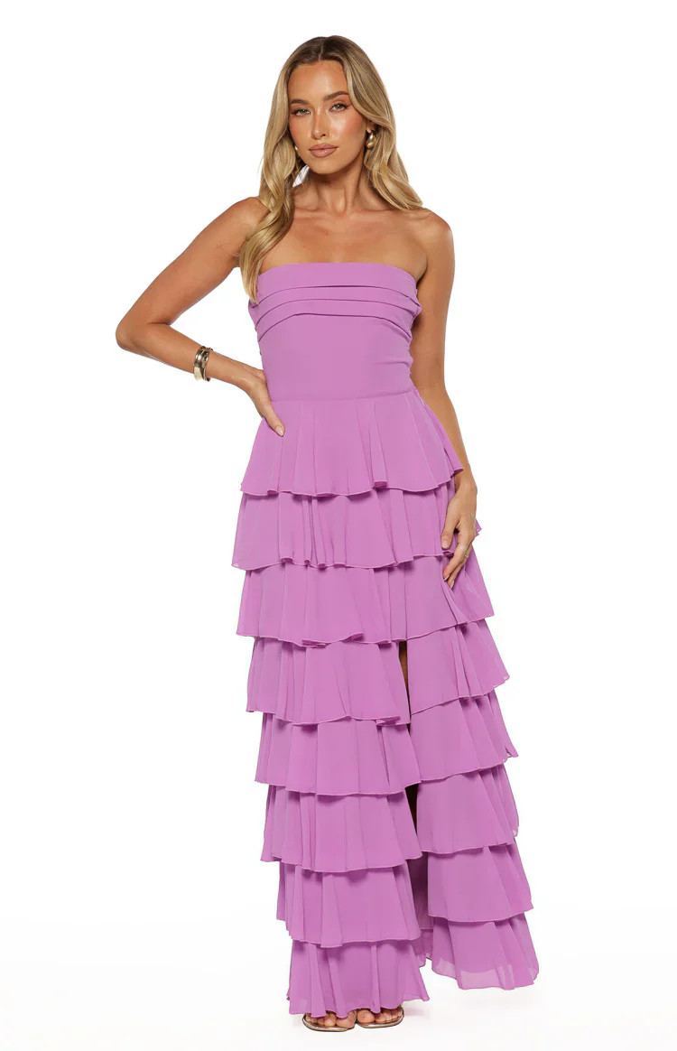 Kim Magenta Strapless Ruffle Prom Dress | Beginning Boutique (US)