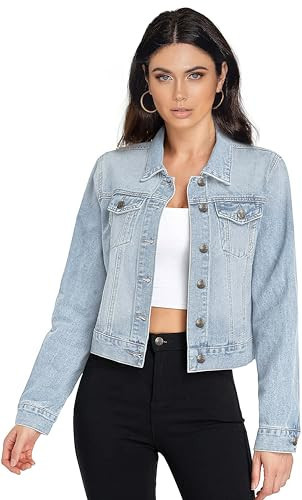 Hybrid & Company Women's Long Sleeve Denim Jackets Basic Button Down Jean Jacket with Pockets JK22888X BLEACH 1X | Amazon (US)