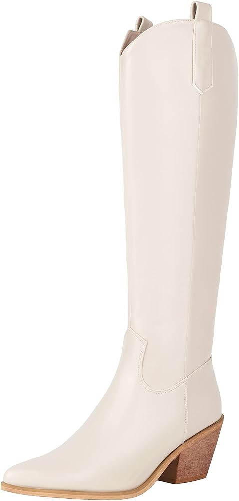 Reitoye Cowboy Boots for Women Embroidery Western Cowgirl Knee High Chunky Heel Boots with Pull-U... | Amazon (US)