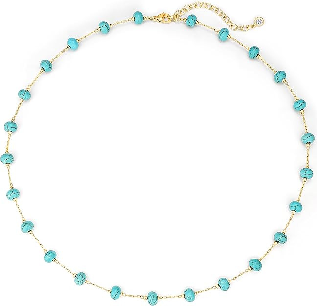 Created Turquoise Necklace for Women 14K Gold Plated Beaded Heart Choker Boho Necklaces Handmade ... | Amazon (US)