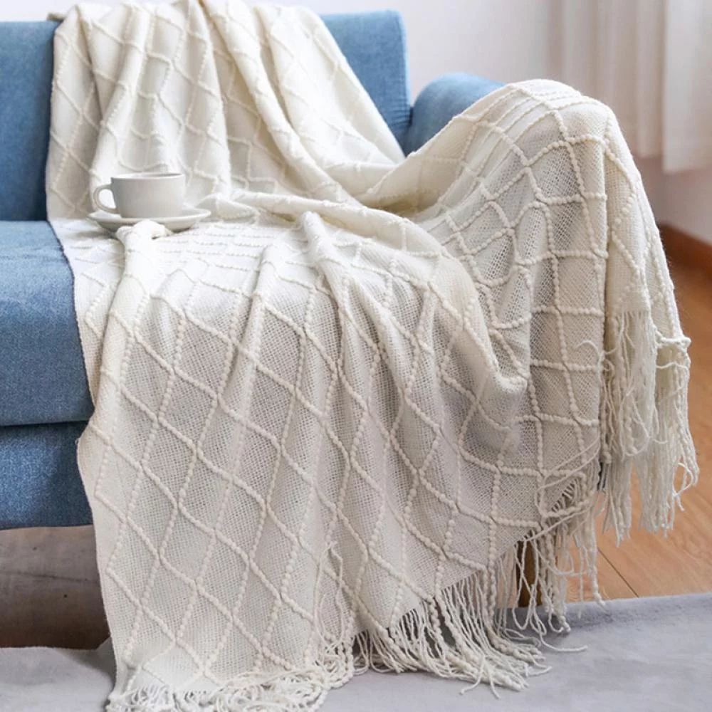 Textured Knitted Soft Throw Blanket With Tassels Warm Fluffy Cozy Plush For Fall Couch Bed Sofa L... | Walmart (US)