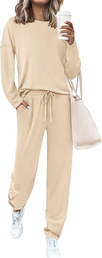 PRETTYGARDEN Womens 2 Piece Matching Lounge Sets 2025 Fall Long Sleeve Boatneck Sweatsuit Drawstr... | Amazon (US)