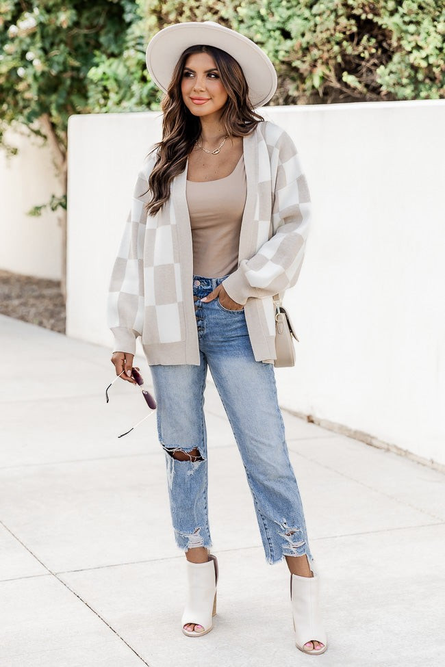 Trying Your Best Beige Checkered Cardigan FINAL SALE | Pink Lily