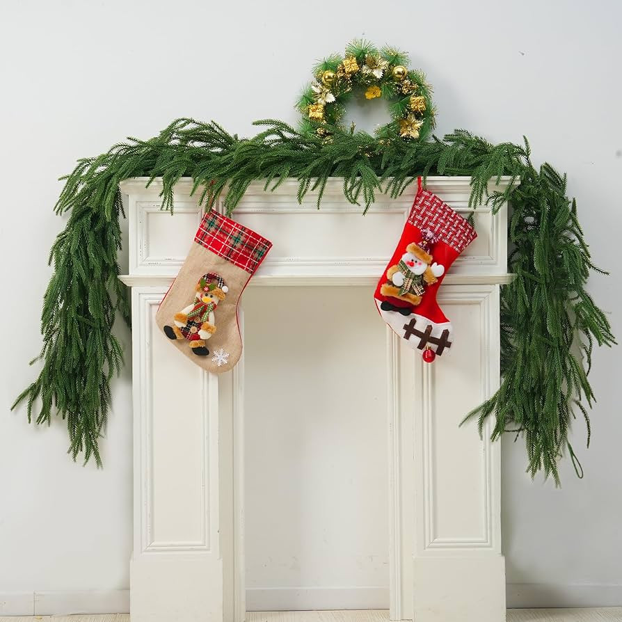 2 PCS-6FT Artificial Norfolk Pine Garlands - Real Touch Winter Pine Garland, Green Artificial Gre... | Amazon (US)