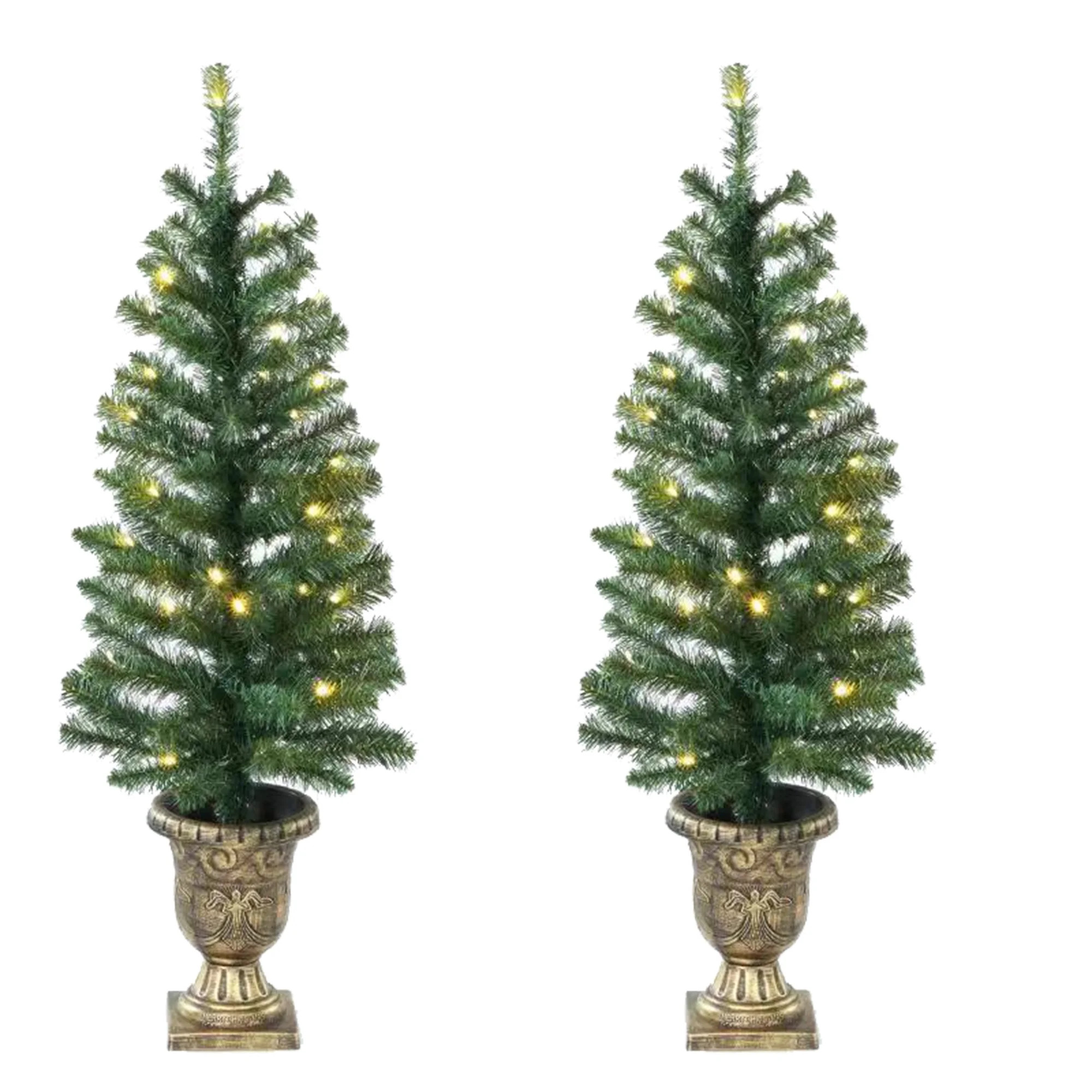3.5 ft Pre-Lit Artificial Porch Christmas Trees with LED Lights, 2 Count, by Holiday Time | Walmart (US)