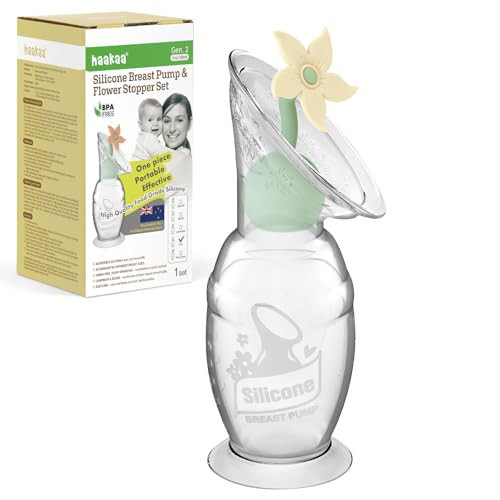 haakaa Manual Breast Pump with Flower Stopper Set, Gen.2 Silicone Hand Pump with Suction Base, BPA Free (4oz/100ml, Oat) | Amazon (US)