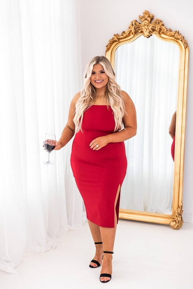 Unexpected Invite Red Square Neck Midi Dress | The Pink Lily Boutique