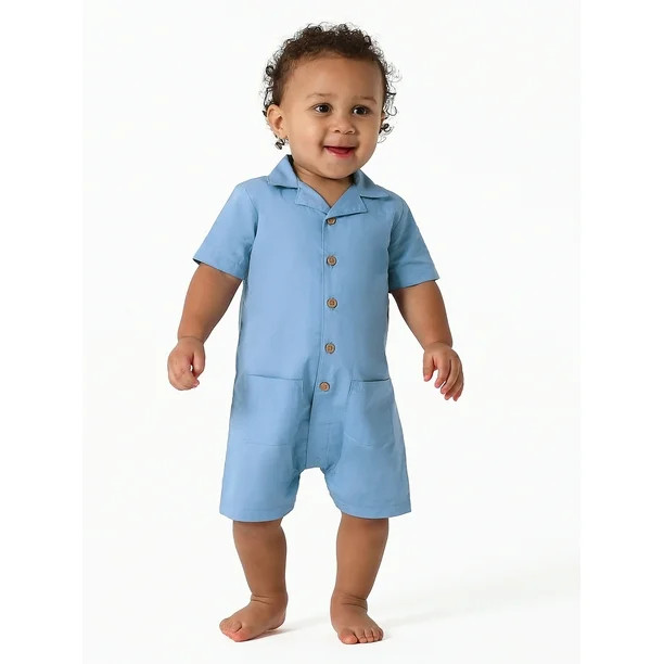 Modern Moments by Gerber Baby Boy Short Sleeve Poplin Romper, Sizes 0/3-24M | Walmart (US)