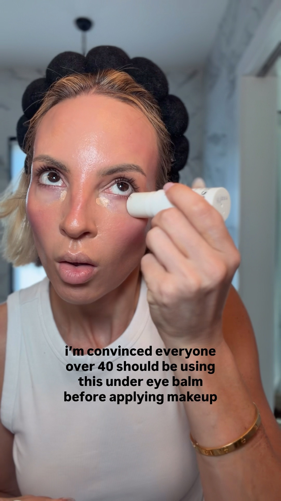 It really does make such a huge difference. Without it, cakey. With it l, hydrated and smooth. Also, I swear by this concealer. I used to get creasing from every other concealer and I don’t know why I stopped using this concealer, but I just did. And then I talked to my celebrity make up artist friend and she said this is the only concealer she uses. ￼

#LTKstorytime #LTKOver40 #LTKBeauty