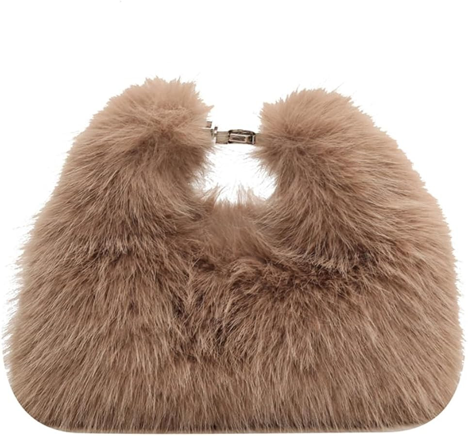 Women Faux Fur Shoulder Bag Soft Plush Fluffy Crossbody Bag Adjustable Strap Clutch Purse Hobo Ba... | Amazon (UK)