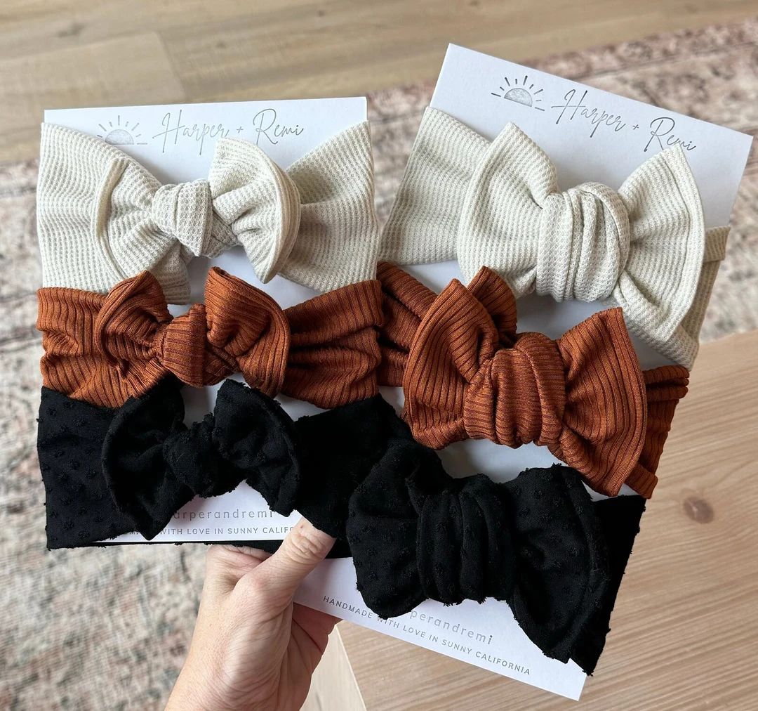 Newborn / Baby Bows, Oversized or Top Knot Options (Fall Bundle - Sand Waffle, Spice Ribbed, Blac... | Etsy (US)