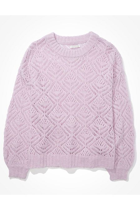 AE Pointelle Crew Neck Sweater Women's Lively Lilac XS | American Eagle Outfitters (US & CA)