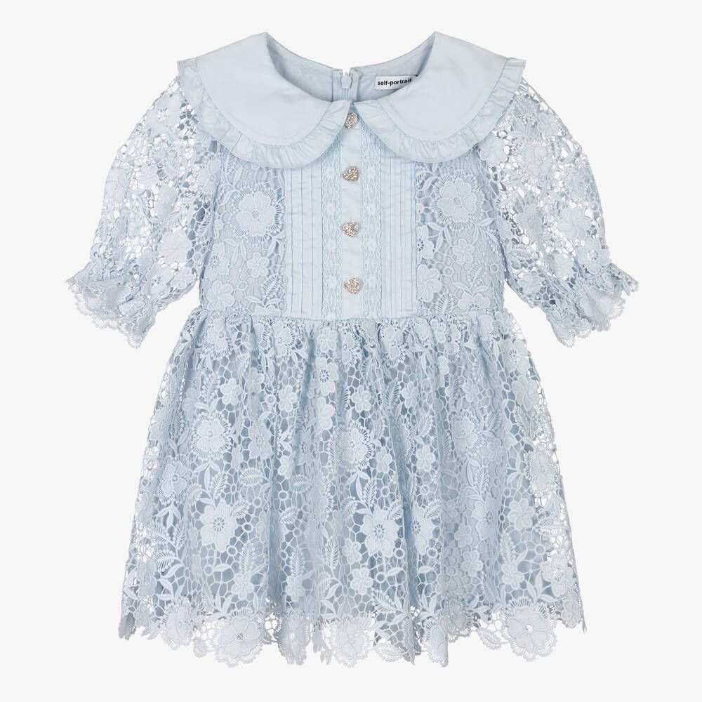 Girls Blue Guipure Lace Dress | Childrensalon