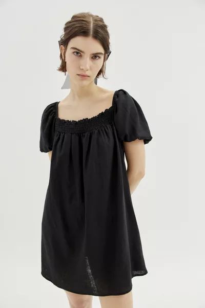 Urban Renewal Made In LA Eco Linen Smocked Front Babydoll Dress | Urban Outfitters (US and RoW)