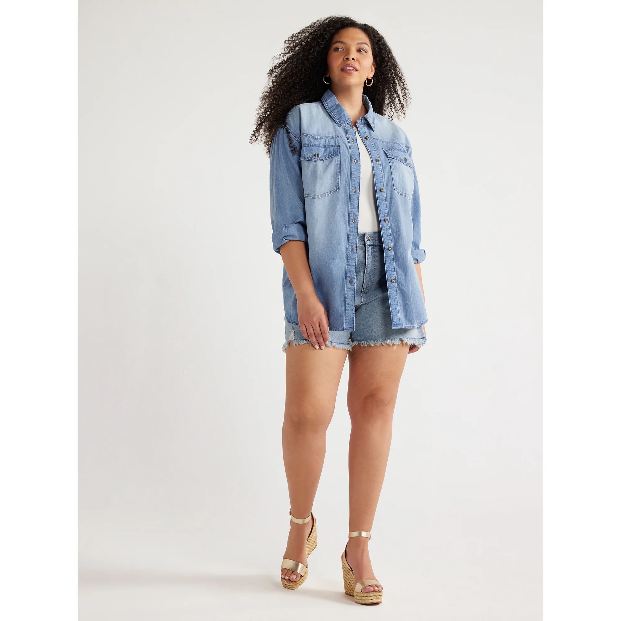 Sofia Jeans Women's and Women's Plus Oversized Boyfriend Shirt with Long Sleeves, Sizes XXS-5X | Walmart (US)
