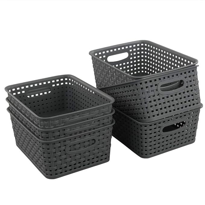 Teyyvn Plastic Storage Basket, 10.03" x 7.59" x 4.09", Pack of 6, Gray | Amazon (US)