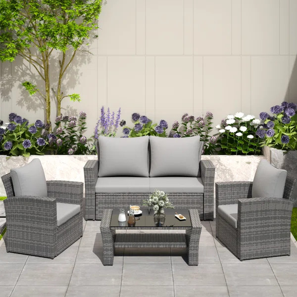 4 Piece Rattan Sofa Seating Group with Back&Seat Cushions | Wayfair North America