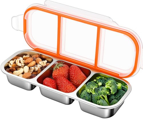 KTKUDY Stainless Steel Snack Container for Kids & Adults - Leek Proof Metal Bento Lunch Box with 3 Compartment - Lunchable Container for Daycare, School, Work, Travel - Stackable Bento Snack Box | Amazon (US)