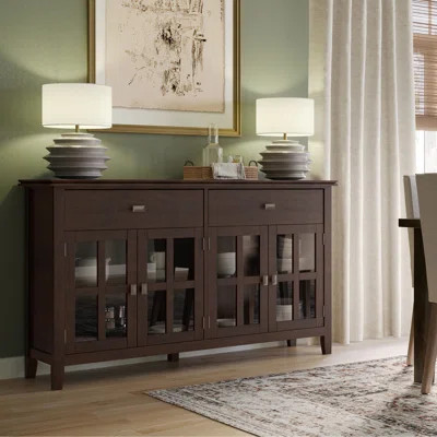 Artisan Solid Wood Large 4 Door Sideboard Buffet In Dark Chestnut Brown | Wayfair North America