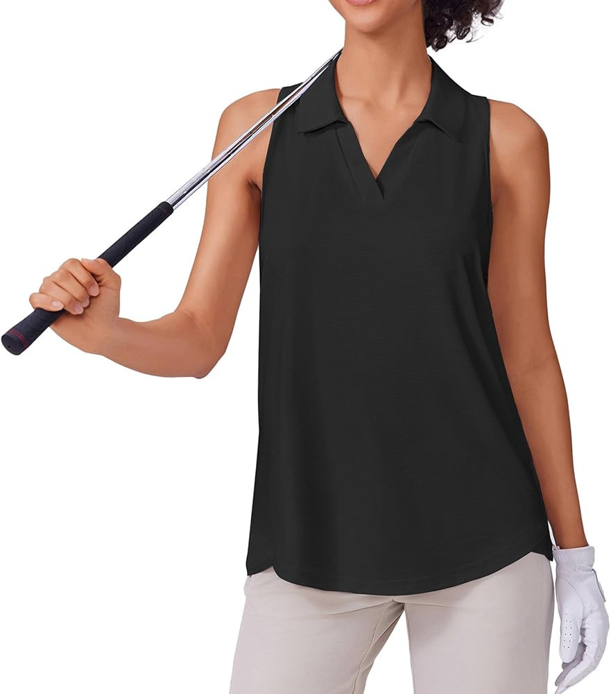 PINSPARK Womens Golf Shirt UPF 50+ Sleeveless Collared Shirts Quick Dry Tennis Polo V-Neck Racerb... | Amazon (US)