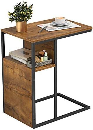 Cubiker Sofa Side End Table, C Shaped Reversible Table with Wooden Shelf, Side Table for Living R... | Amazon (US)